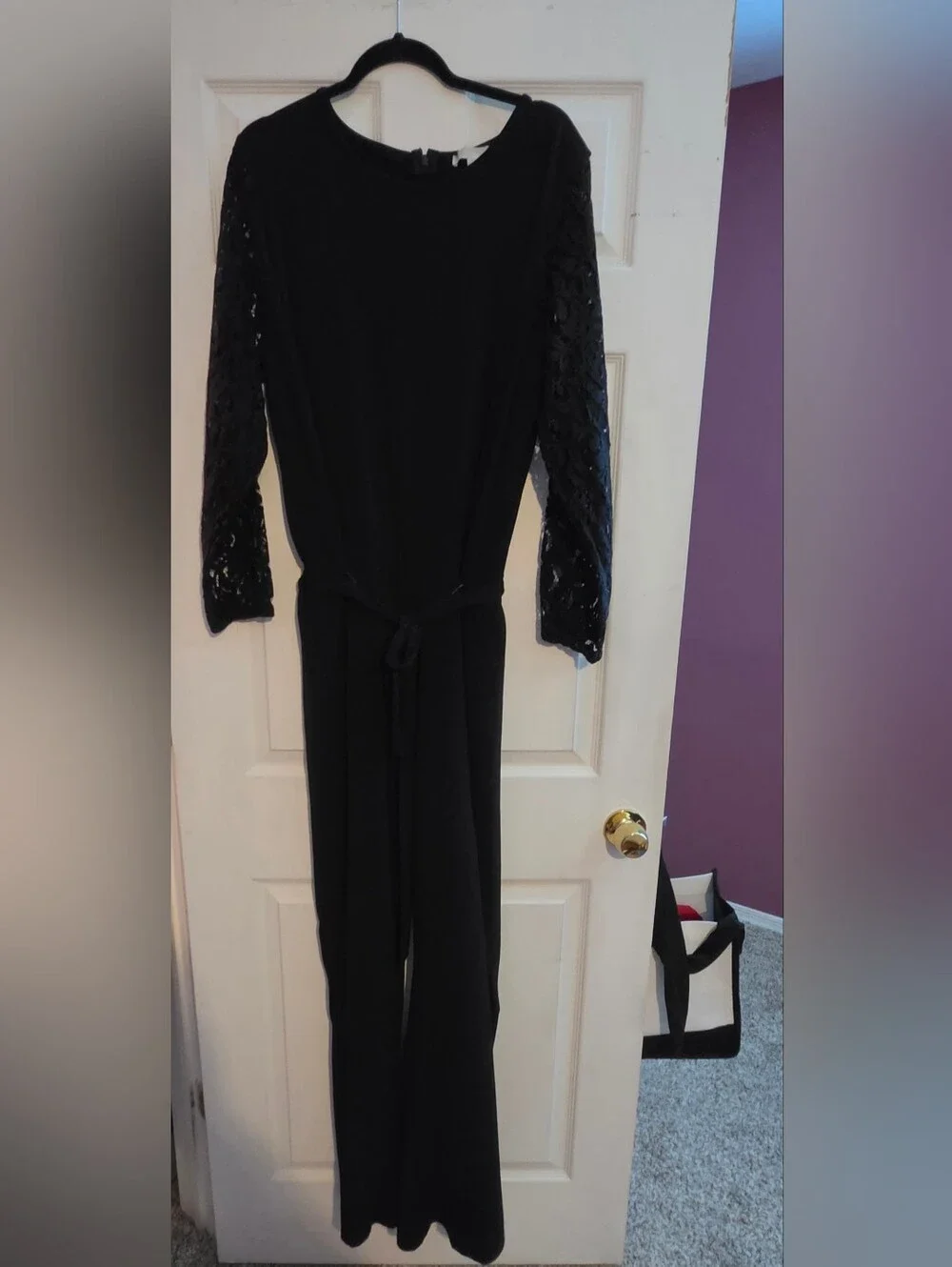 Michael Kors Black Wide-Leg Lace-Sleeve Jumpsuit